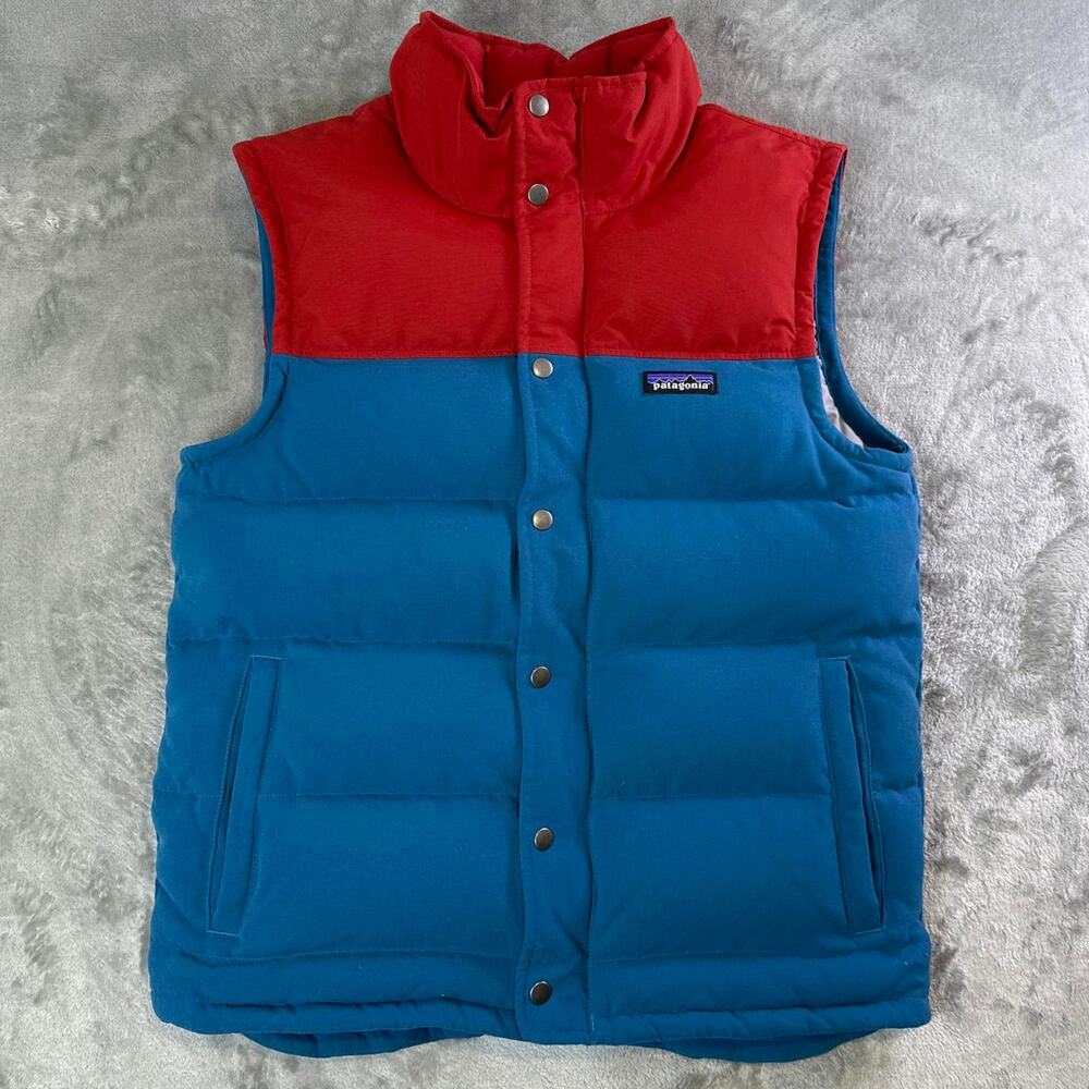 Patagonia Down Puffer Vest Mens Small Red Blue Colorblock Snap Front Gorpcore
